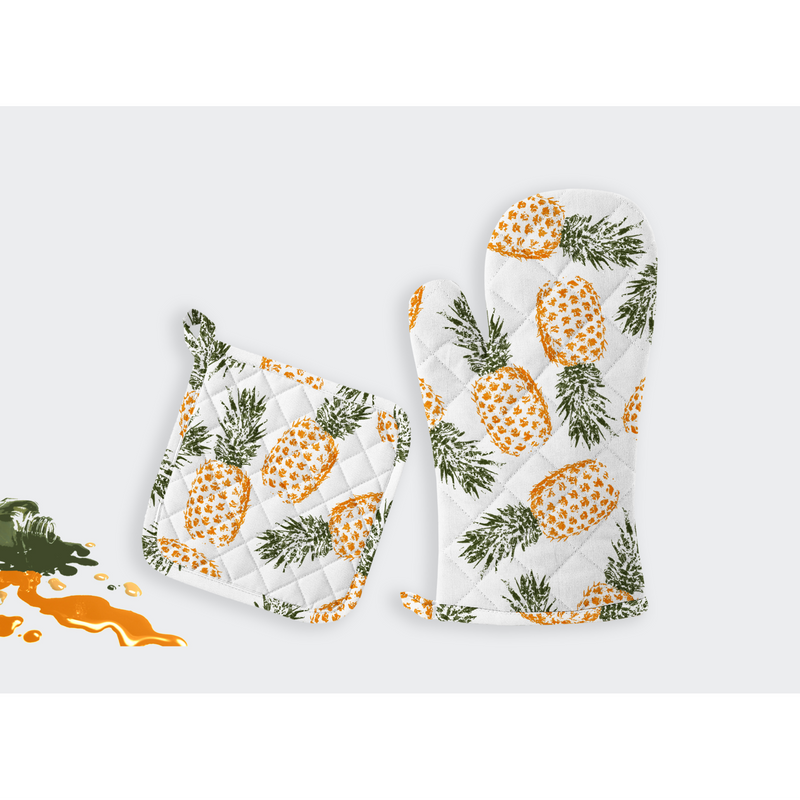 Oasis Home Collections Printed  Pot Holder And  Gloves Set - Pine Apple