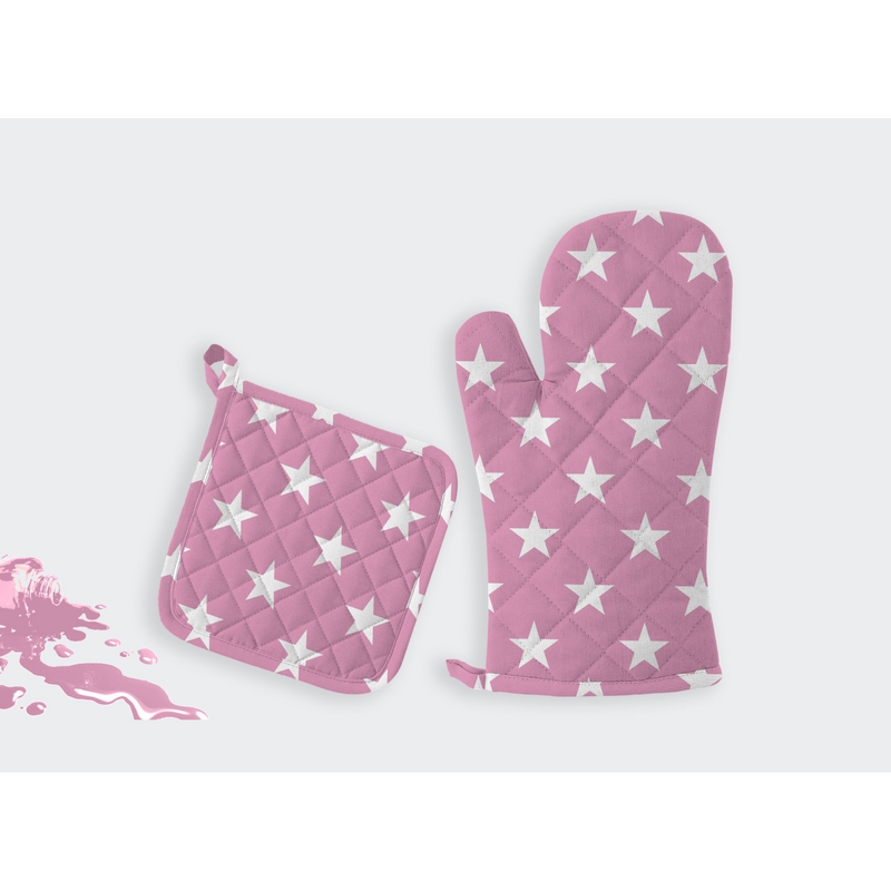 Oasis Home Collections Printed Pot Holder And Gloves Set - Pink