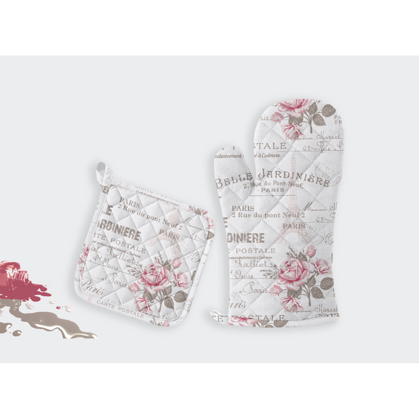 Oasis Home Collections Printed Pot Holder And Gloves Set - Rose Print