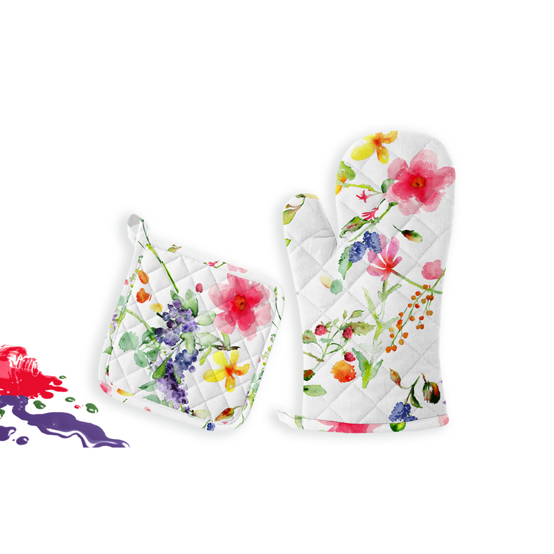Oasis Home Collections Printed  Pot Holder And  Gloves Set  - Water Color