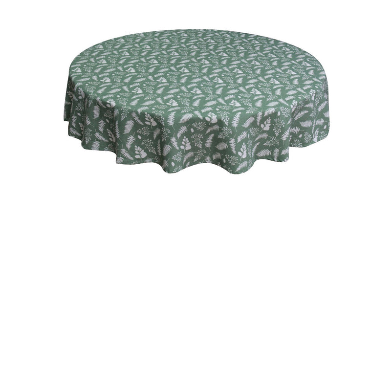 Oasis Home Collection Cotton Printed Round Table Cloth - 6 Seater - Green Small Leaf