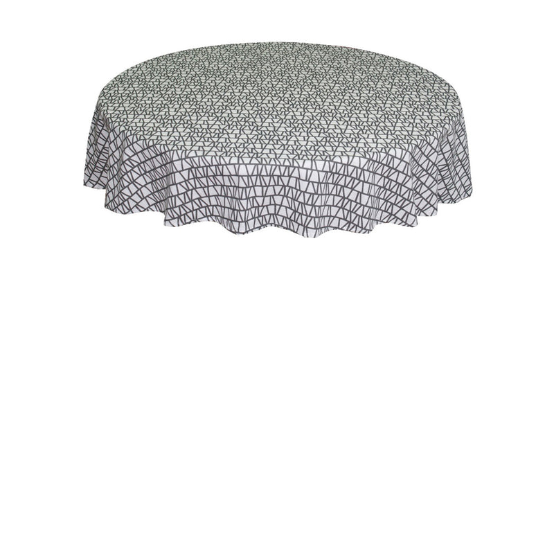 Oasis Home Collection Cotton Printed Round Table Cloth - 6 Seater - Grey & White