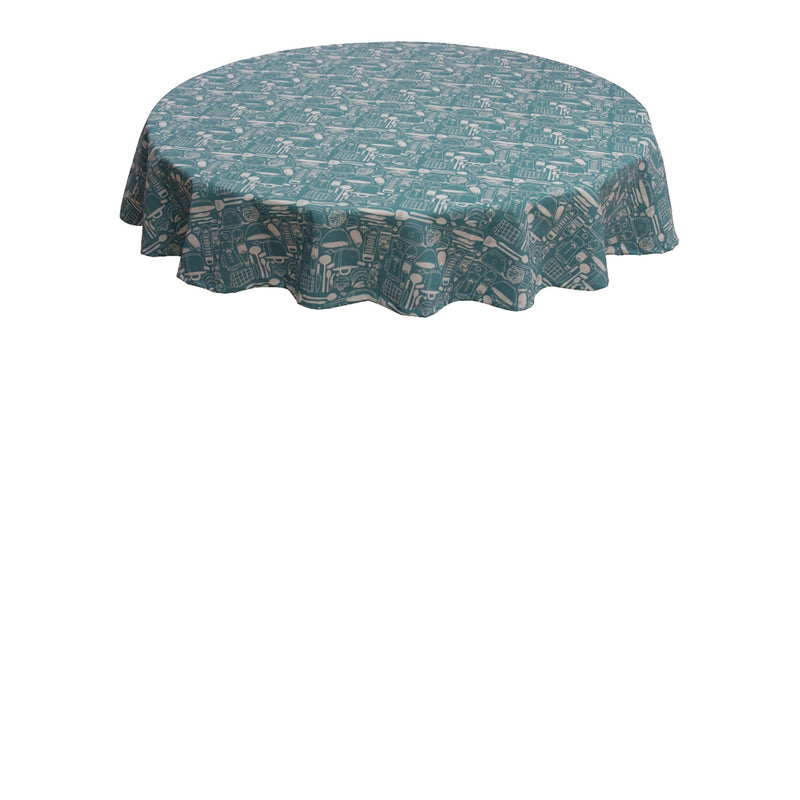 Oasis Home Collection Cotton Printed Round Table Cloth - 6 Seater - Green, Yellow, Grey