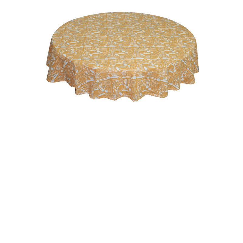 Oasis Home Collection Cotton Printed Round Table Cloth - 6 Seater - Green, Yellow, Grey