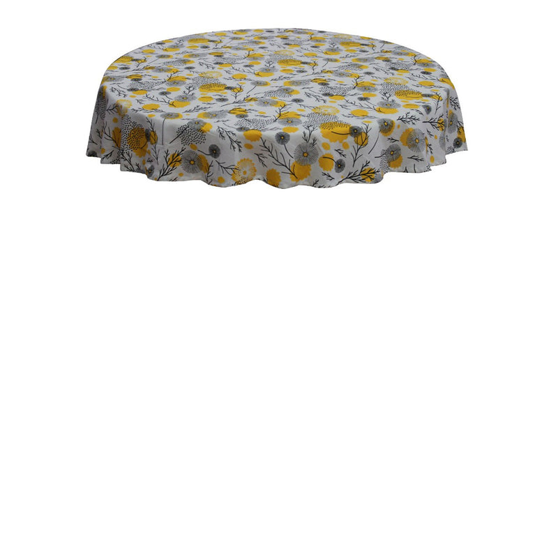 Oasis Home Collection Cotton Printed Round Table Cloth - 6 Seater - Grey, Yellow