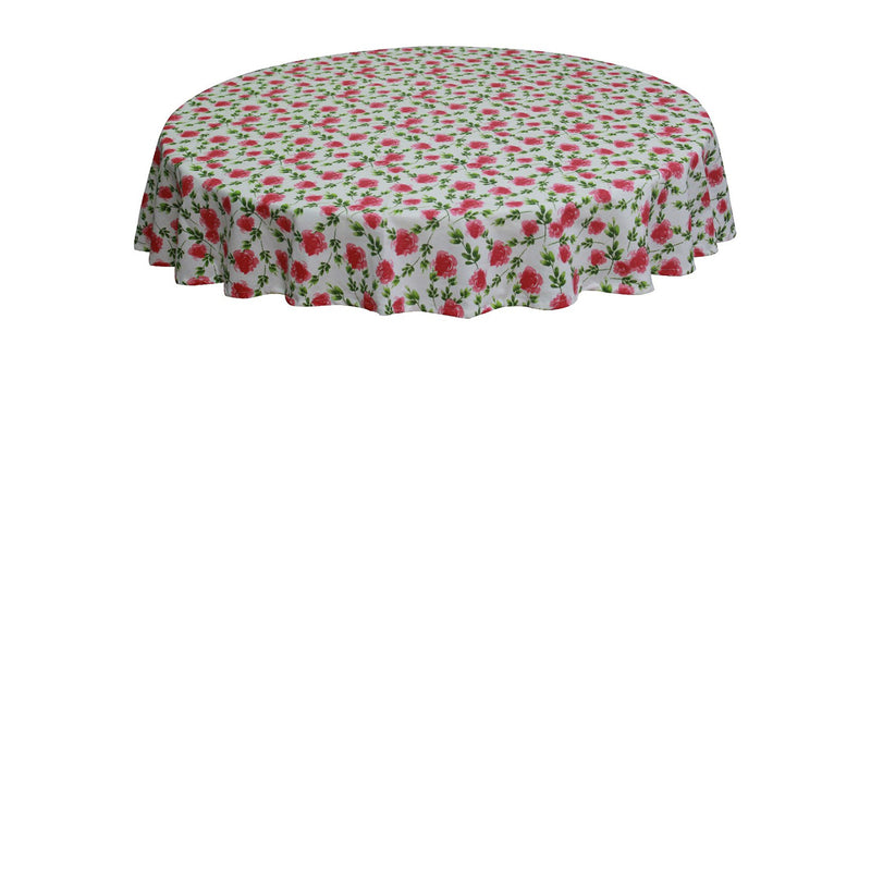 Oasis Home Collection Cotton Printed Round Table Cloth - 6 Seater - Pink & White