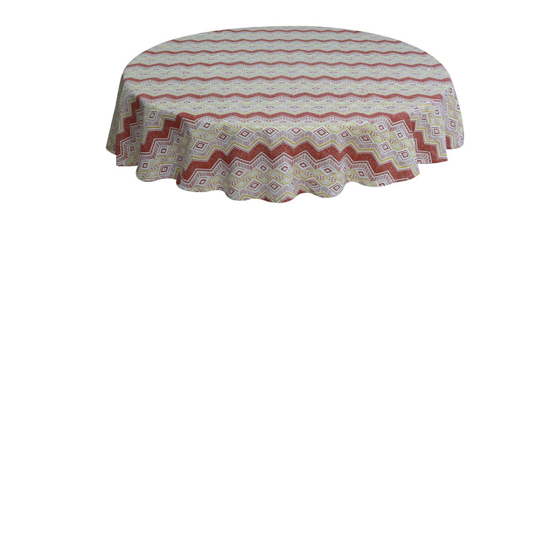 Oasis Home Collection Cotton Printed Round Table Cloth - 6 Seater - Brown, Grey, Orange