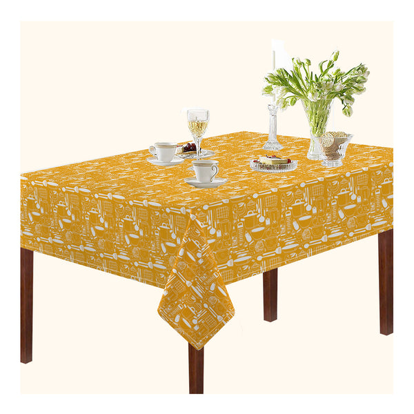 Oasis Home Collection Cotton Printed Table Cloth - Yellow, Blue, Grey - Printed Pattern