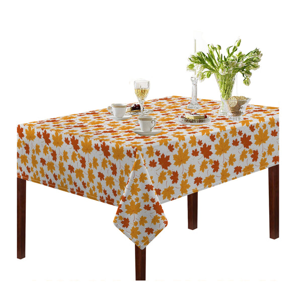 Oasis Home Collection Cotton Printed Table Cloth - Orange, Grey - Canadian Leaf Printed Pattern