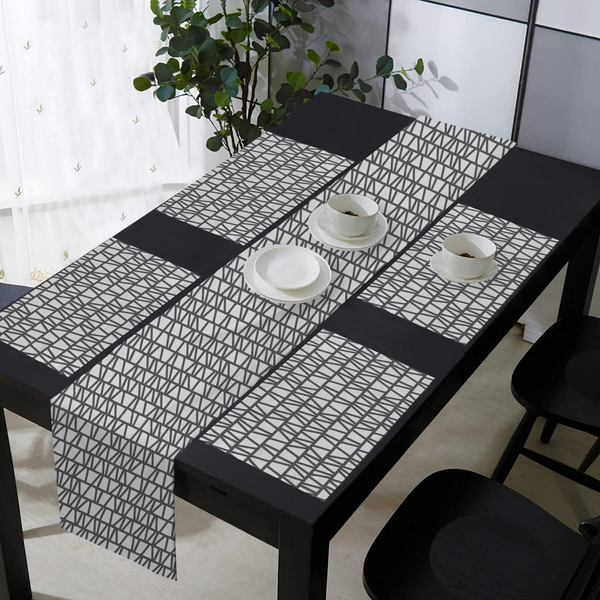 Oasis Home Collection Cotton Printed Table Runner With Place Mat - Grey