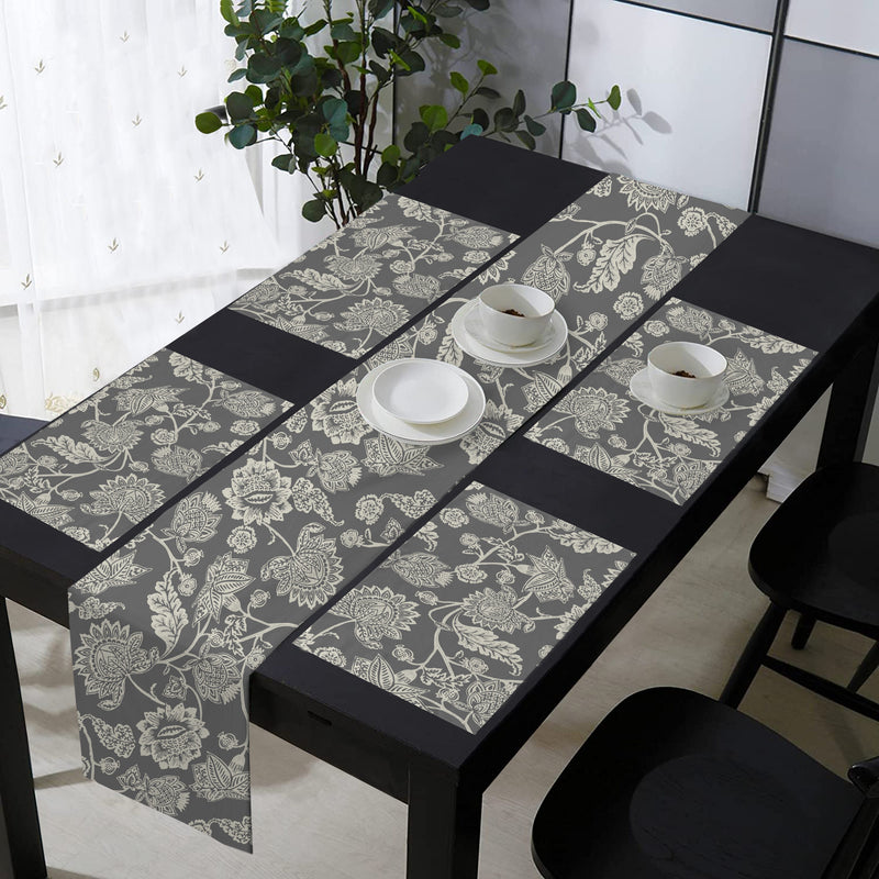 Oasis Home Collection Cotton Printed Table Runner With Place Mat - Grey