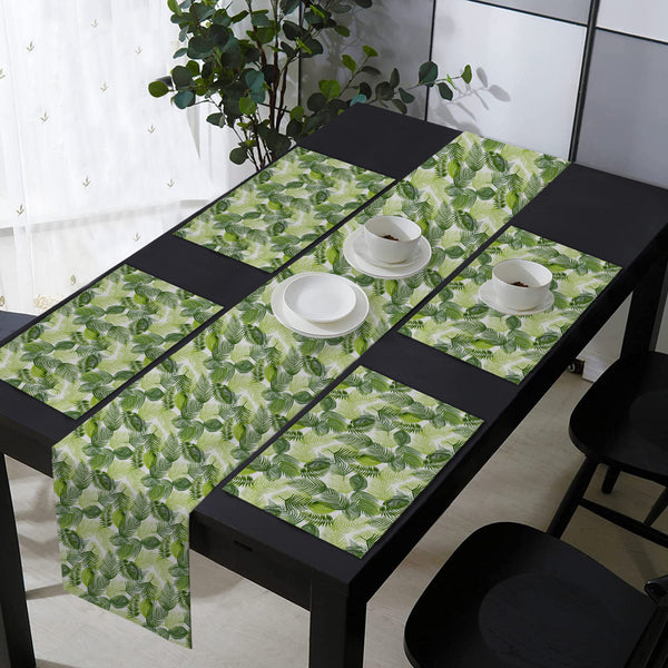Oasis Home Collection Cotton Printed Table Runner With Place Mat - Green