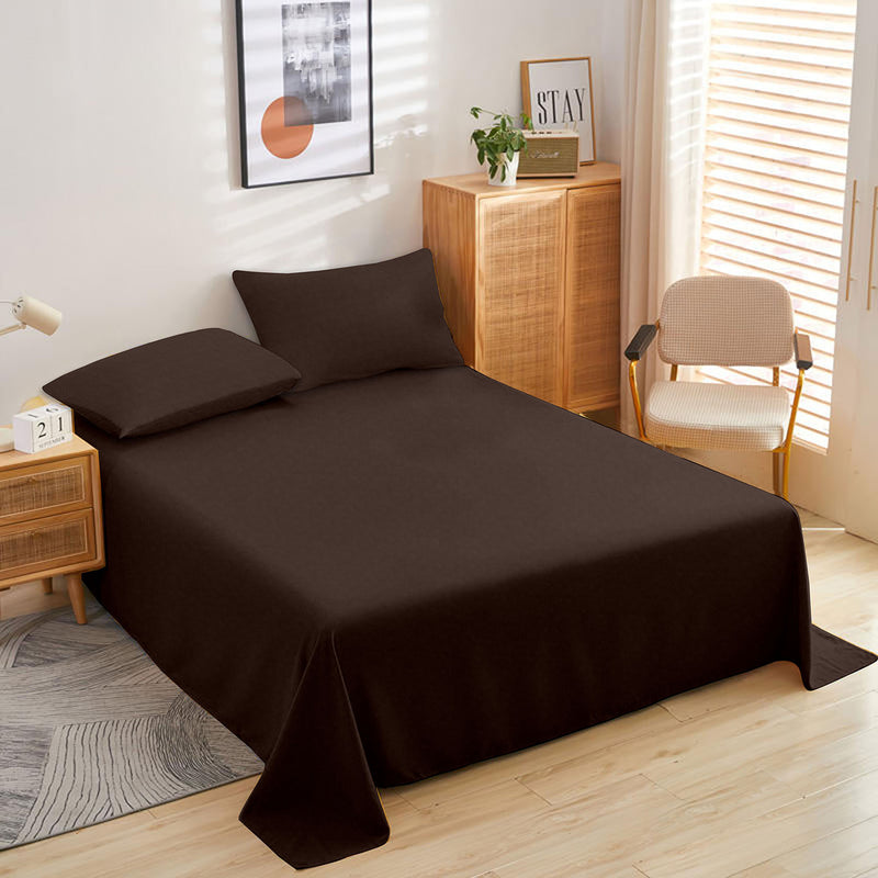 Oasis Home Collection Cotton Solid Bedsheet - French Roast - with 2 pillow covers