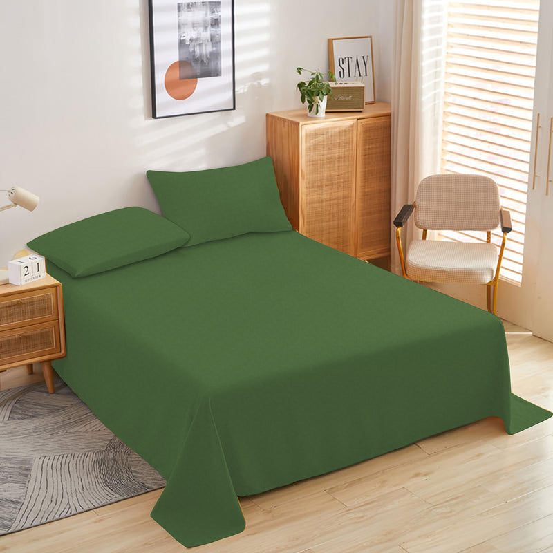 Oasis Home Collection Cotton Solid Bedsheet - Vineyard Green - with 2 pillow covers