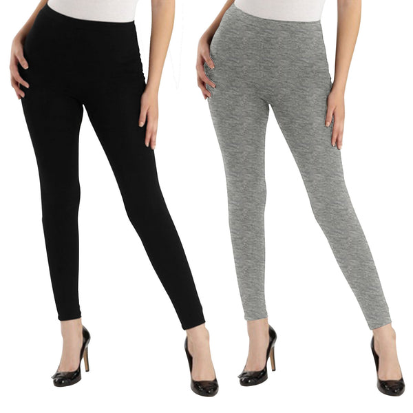 Oasis Home Collection Ultra Soft Stretchable Solid Color Cotton Ankle Fit Leggings - Black , Grey