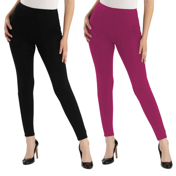 Oasis Home Collection Ultra Soft Stretchable Solid Color Cotton Ankle Fit Leggings - Black , Pink