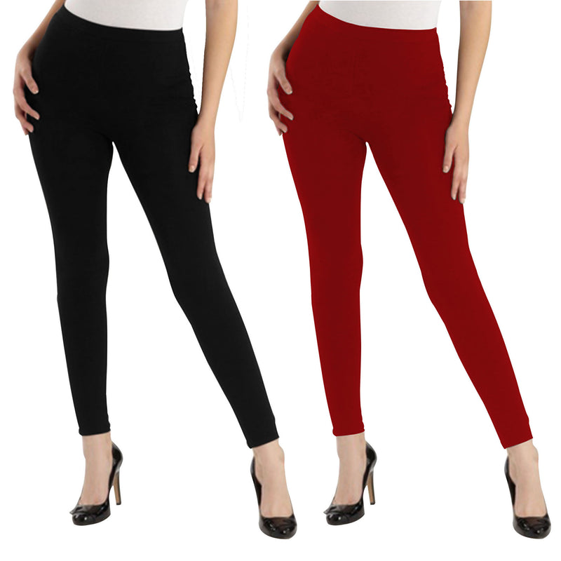 Oasis Home Collection Ultra Soft Stretchable Solid Color Cotton Ankle Fit Leggings - Black , Red
