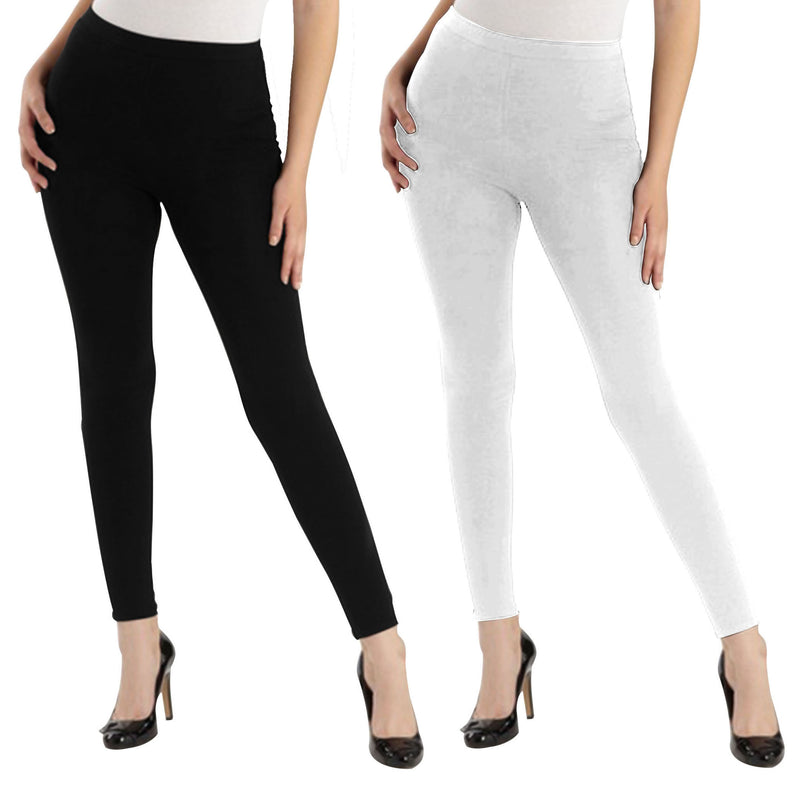 Oasis Home Collection Ultra Soft Stretchable Solid Color Cotton Ankle Fit Leggings - Black , White