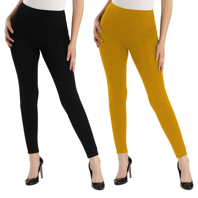Oasis Home Collection Ultra Soft Stretchable Solid Color Cotton Ankle Fit Leggings - Black , Yellow