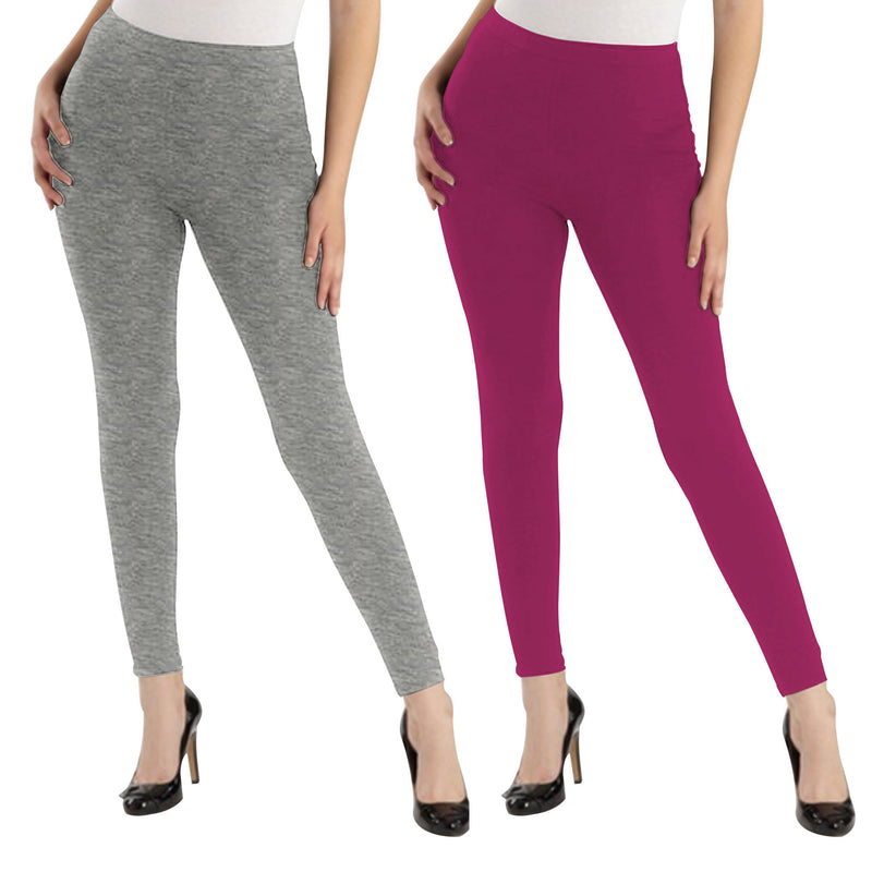 Oasis Home Collection Ultra Soft Stretchable Solid Color Cotton Ankle Fit Leggings -  Grey , Pink