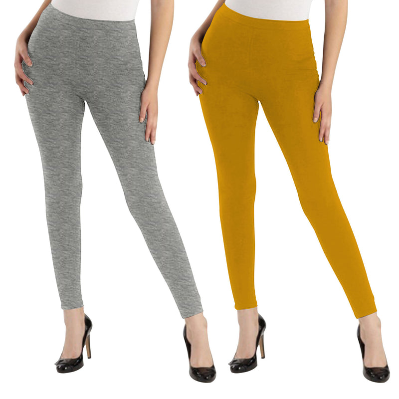 Oasis Home Collection Ultra Soft Stretchable Solid Color Cotton Ankle Fit Leggings -  Grey , Yellow