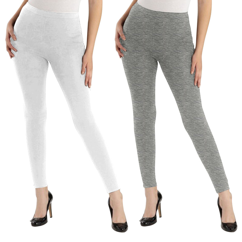 Oasis Home Collection Ultra Soft Stretchable Solid Color Cotton Ankle Fit Leggings - White , Grey