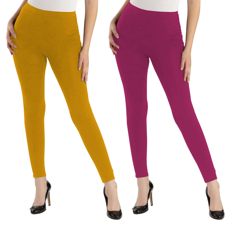 Oasis Home Collection Ultra Soft Stretchable Solid Color Cotton Ankle Fit Leggings - Yellow , Pink