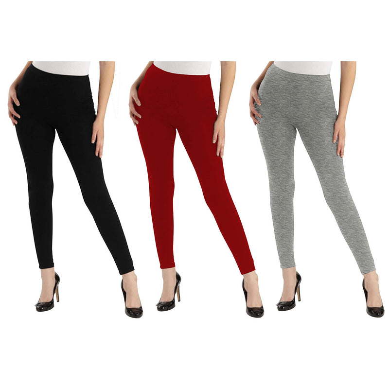Oasis Home Collection Ultra Soft Stretchable Solid Color Cotton Ankle Fit Leggings -  Black , Red , Grey