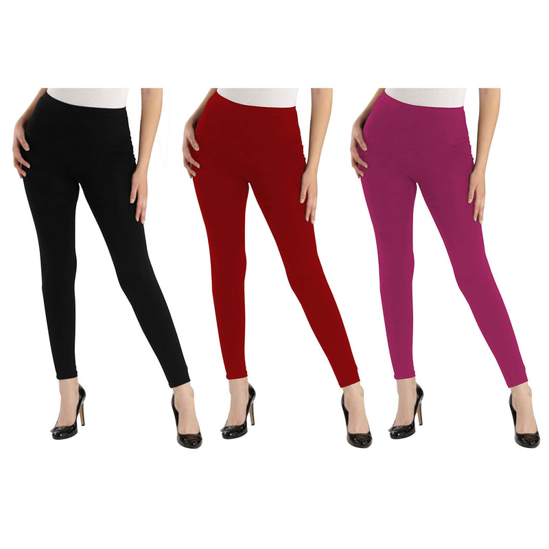 Oasis Home Collection Ultra Soft Stretchable Solid Color Cotton Ankle Fit Leggings - Black , Red , Pink