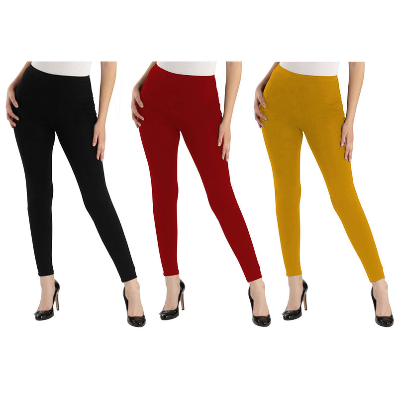 Oasis Home Collection Ultra Soft Stretchable Solid Color Cotton Ankle Fit Leggings - Black , Red , Yellow