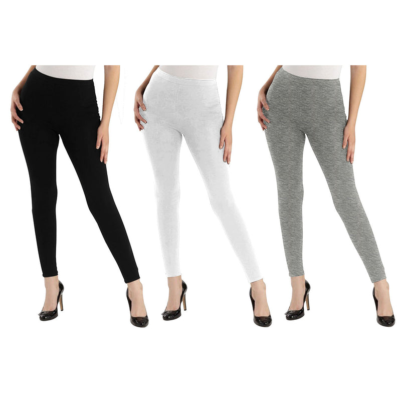 Oasis Home Collection Ultra Soft Stretchable Solid Color Cotton Ankle Fit Leggings - Black , White , Grey