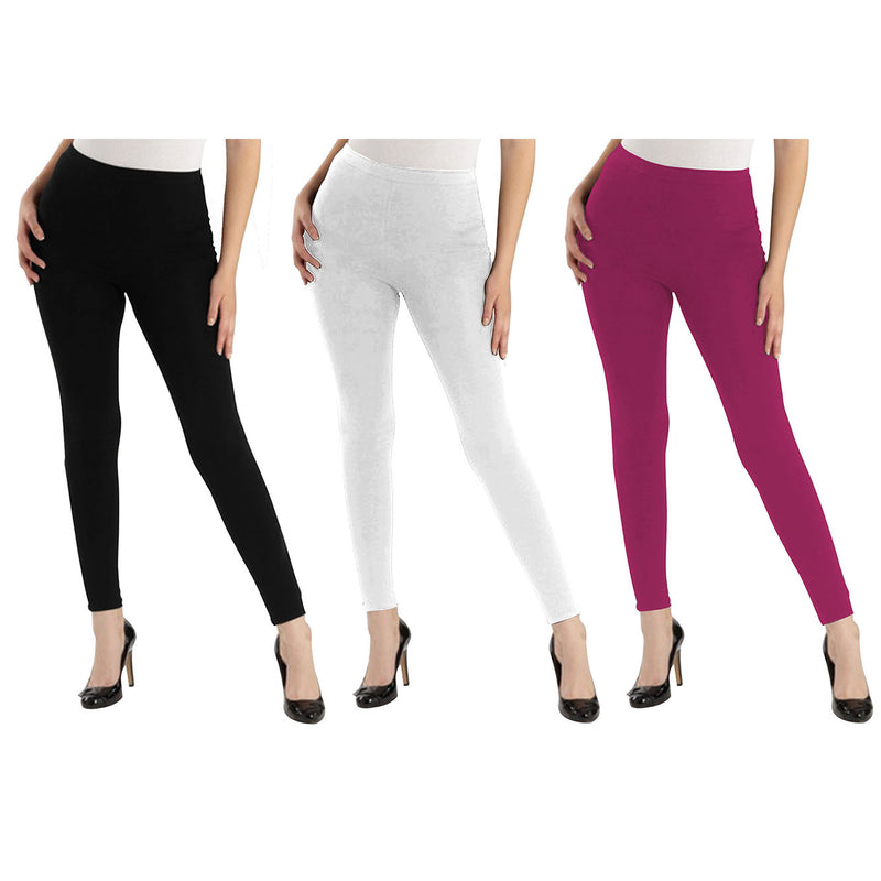 Oasis Home Collection Ultra Soft Stretchable Solid Color Cotton Ankle Fit Leggings - Black , White , Pink