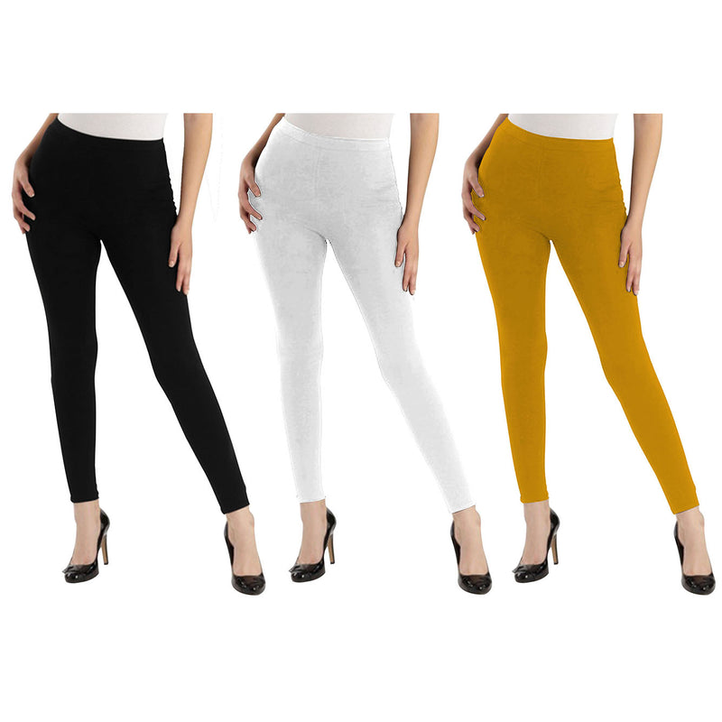 Oasis Home Collection Ultra Soft Stretchable Solid Color Cotton Ankle Fit Leggings - Black , White ,Yellow