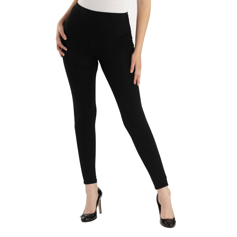 Oasis Home Collection Ultra Soft Stretchable Solid Color Cotton Ankle Fit Leggings - Black