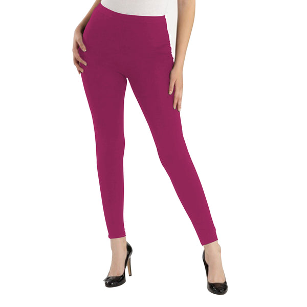 Oasis Home Collection Ultra Soft Stretchable Solid Color Cotton Ankle Fit Leggings - Pink