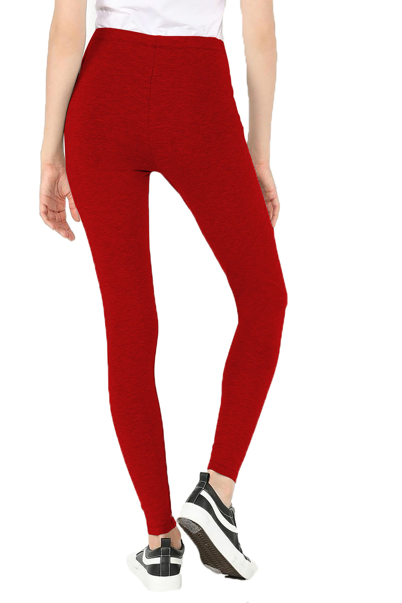 Oasis Home Collection Ultra Soft Stretchable Solid Color Cotton Ankle Fit Leggings - Red