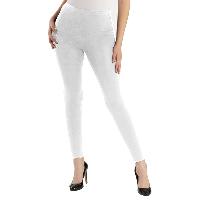Oasis Home Collection Ultra Soft Stretchable Solid Color Cotton Ankle Fit Leggings - White