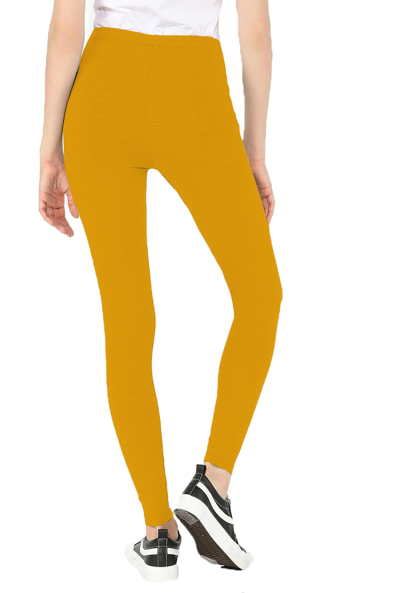 Oasis Home Collection Ultra Soft Stretchable Solid Color Cotton Ankle Fit Leggings - Yellow