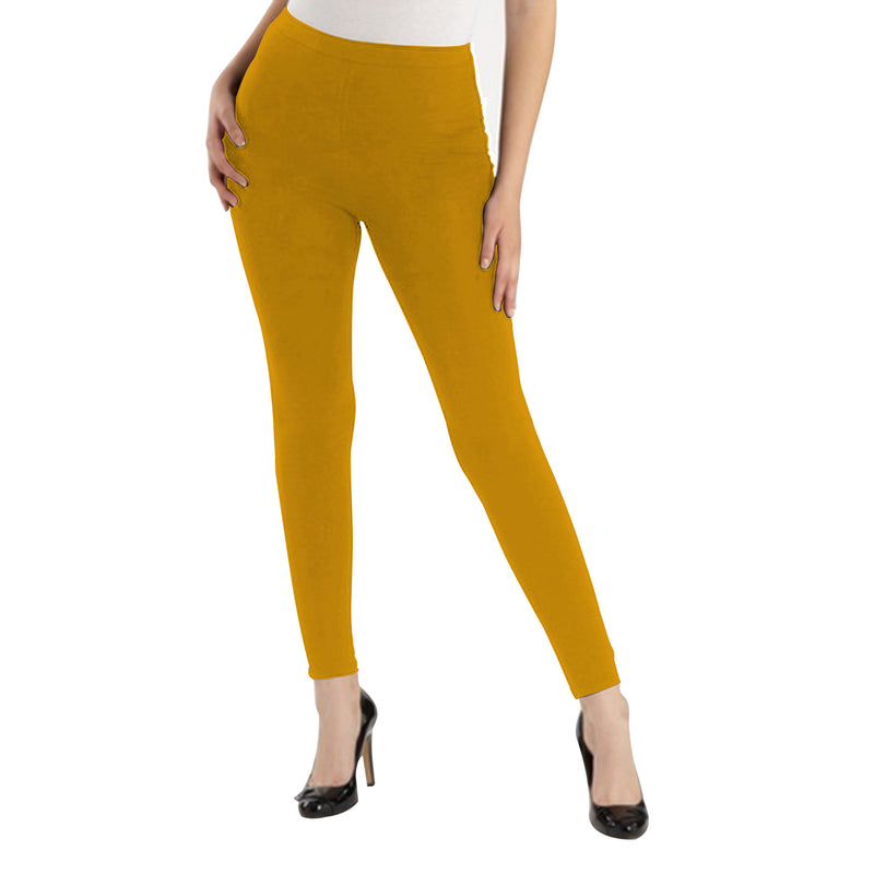 Oasis Home Collection Ultra Soft Stretchable Solid Color Cotton Ankle Fit Leggings - Yellow