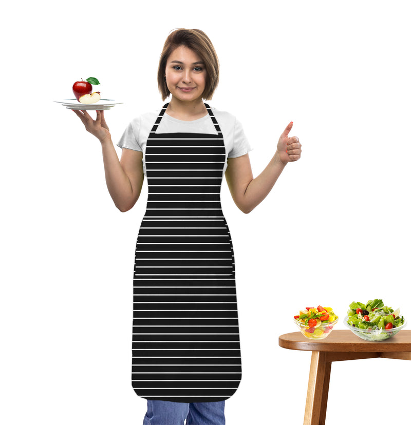 Oasis Home Collection Cotton Printed Apron Free Size - Black, Red - Striped Pattern