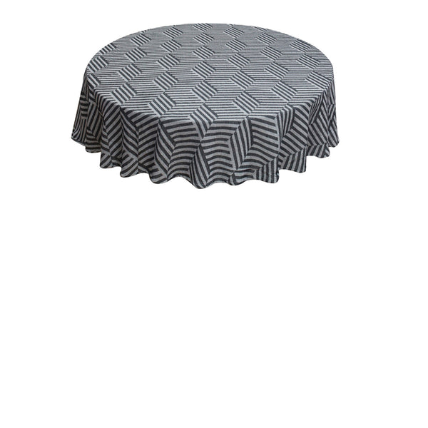 Oasis Home Collection Cotton Self Design Round Table Cloth -  Fret 6 Seater - Red , Black , Blue , Grey