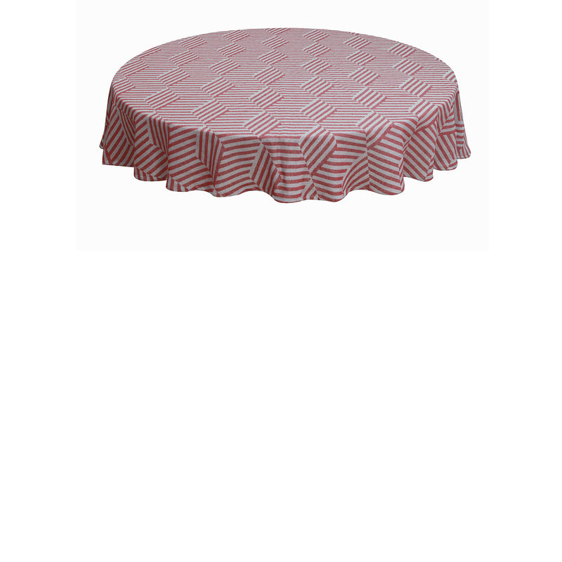 Oasis Home Collection Cotton Self Design Round Table Cloth -  Fret 6 Seater - Red , Black , Blue , Grey