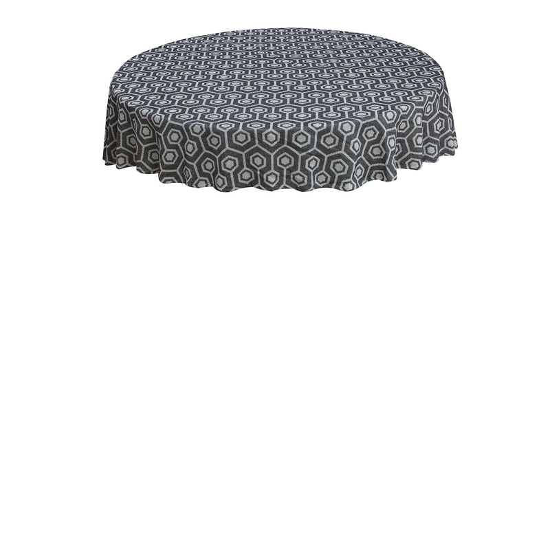 Oasis Home Collection Cotton Self Design Round Table Cloth - Hexagon 6 Seater - Red , Blue , Grey , Black