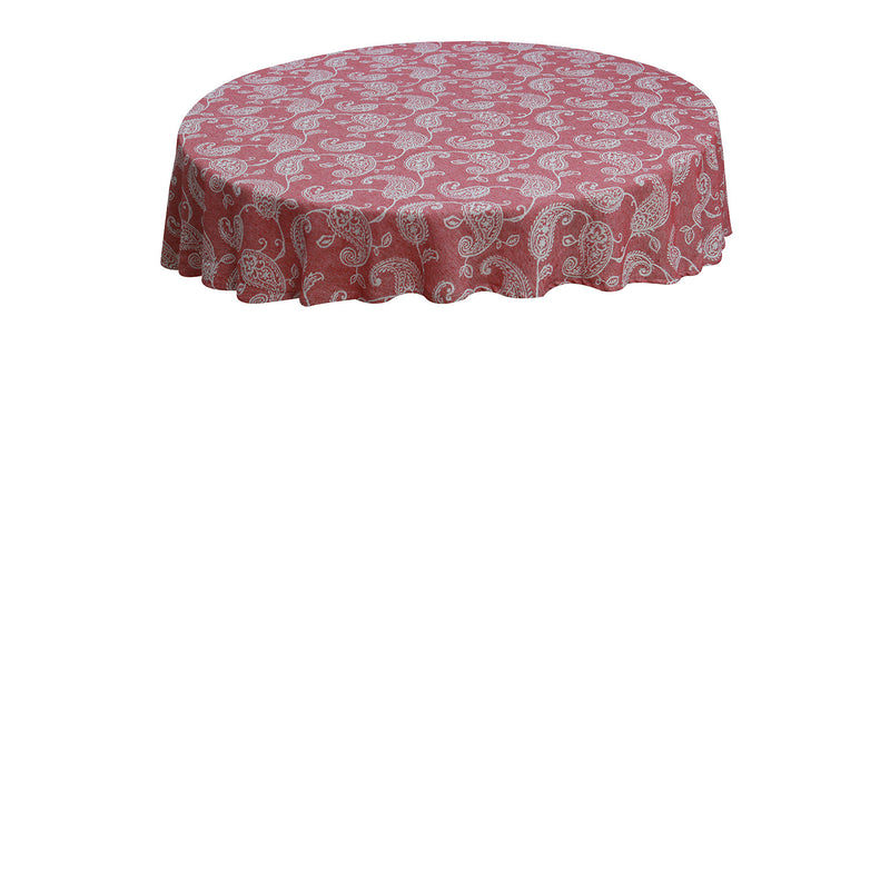 Oasis Home Collection Cotton Self Design Round Table Cloth - Paisley 6 Seater - Red , Blue , Grey , Black