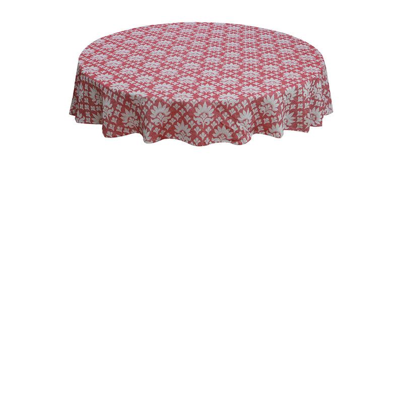 Oasis Home Collection Cotton Self Design Round Table Cloth - Damask 6 Seater - Red , Blue , Grey , Black