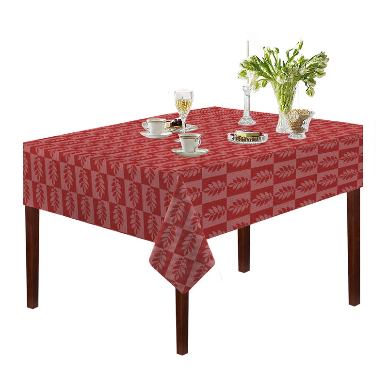 Oasis Home Collection Cotton Jacquard Table Cloth - Red, Grey, Blue, Black - Small Leaf Printed Pattern