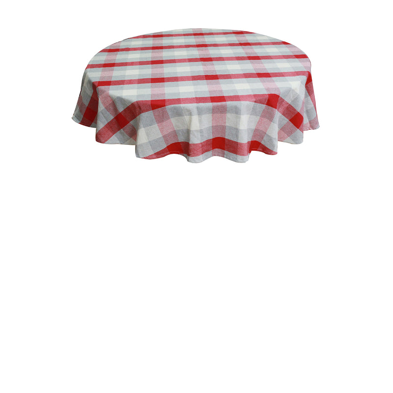 Oasis Home Collection Cotton Yarn Dyed Round Table Cloth - 6 Seater - Red , Gray