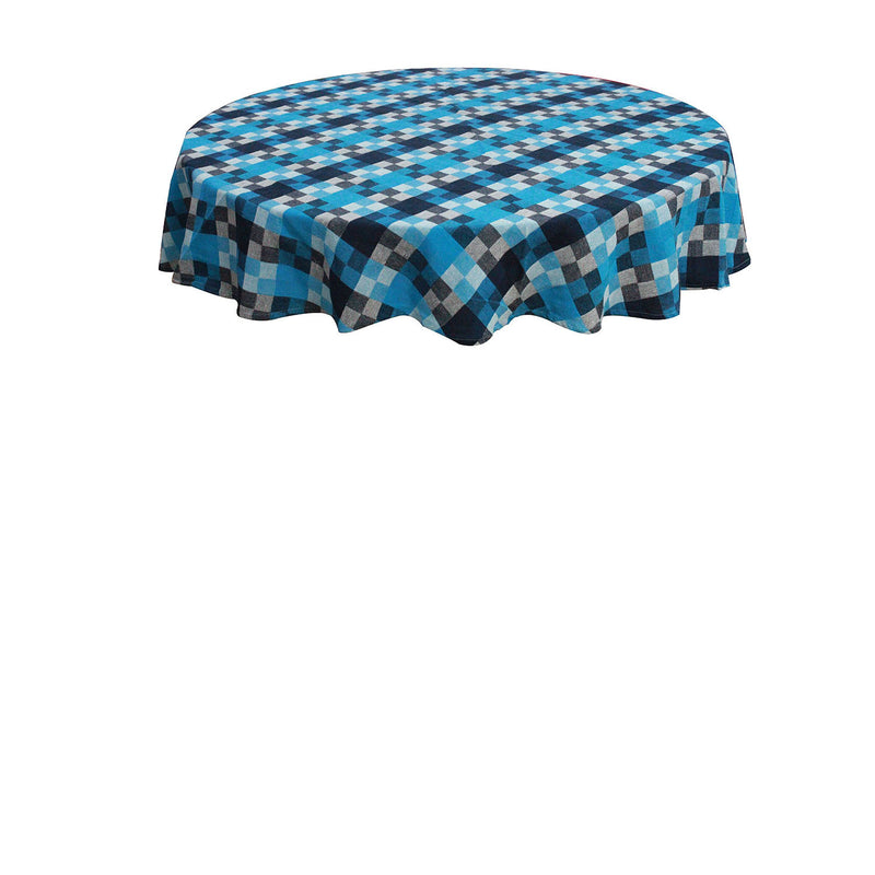 Oasis Home Collection Cotton Yarn Dyed Round Table Cloth - 6 Seater - Blue , Green , Grey
