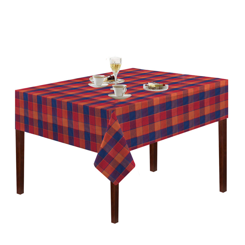 Oasis Home Collection Cotton Yarn Dyed Table Cloth - Orange, Maroon - Checkered Pattern