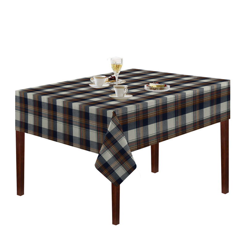 Oasis Home Collection Cotton Yarn Dyed Table Cloth - Grey & Brown, Blue & Brown - Checked Pattern